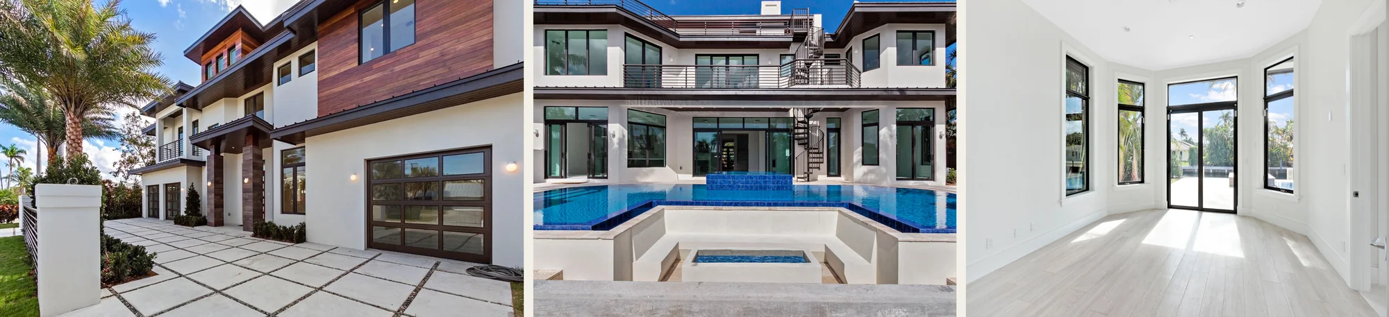 Three finished Coastal Impact installations: impact doors and windows in bright South Florida homes